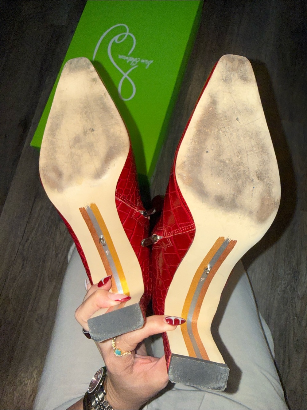 Sam Edelman Red Croc-Embossed Over-the-Knee Stiletto Boots - Picture 6 of 7